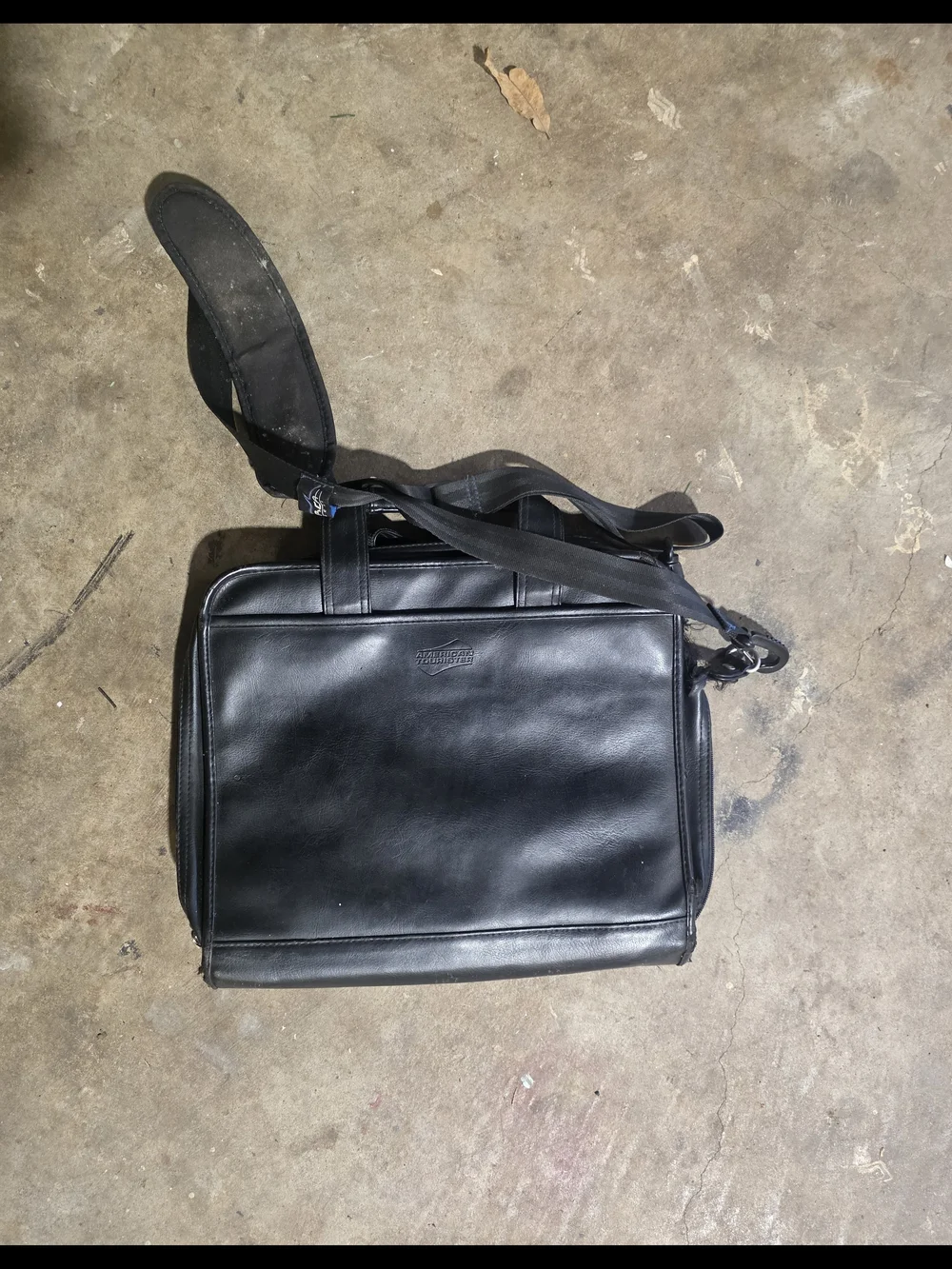 American Tourister Black Leather Men’s Briefcase with Strap & Laptop Case